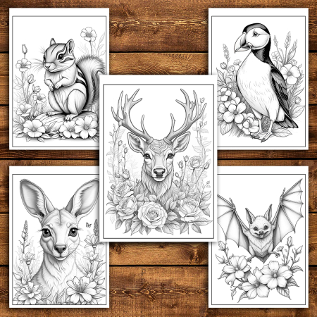 Martisor de colorat, 50 de ilustratii format A6 in cutie cu tematica de primavara, model: Animale cu Flori [2]