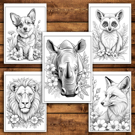 Martisor de colorat, 50 de ilustratii format A6 in cutie cu tematica de primavara, model: Animale cu Flori [3]