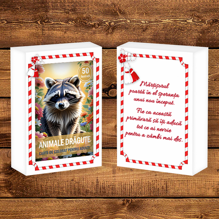 Martisor de colorat, 50 de ilustratii format A6 in cutie cu tematica de primavara, model: Animale Dragute [1]