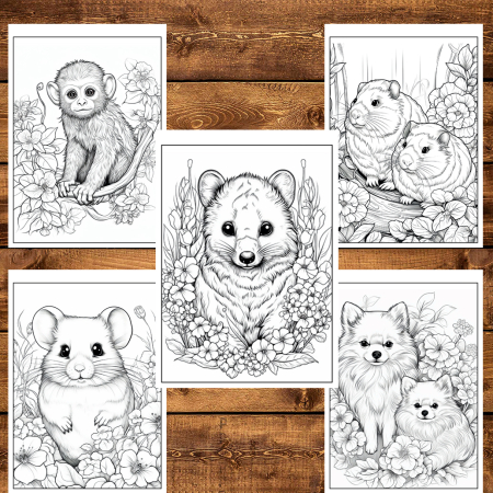 Martisor de colorat, 50 de ilustratii format A6 in cutie cu tematica de primavara, model: Animale Dragute [2]