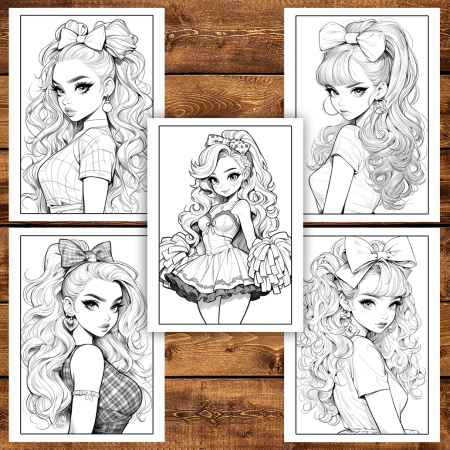 Martisor de colorat, 50 de ilustratii format A6 in cutie cu tematica de primavara, model: Anime Barbie Girls [4]