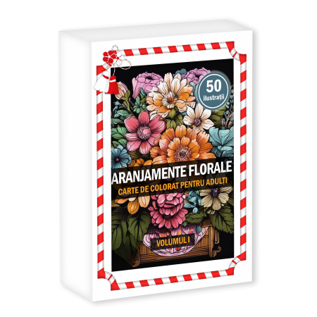 Martisoare in cutie - Martisor de colorat, 50 de ilustratii format A6 in cutie cu tematica de primavara, model: Aranjamente Florale