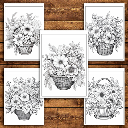 Martisor de colorat, 50 de ilustratii format A6 in cutie cu tematica de primavara, model: Cosuri cu Flori [4]