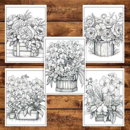 Martisor de colorat, 50 de ilustratii format A6 in cutie cu tematica de primavara, model: Flori din Gradina [4]