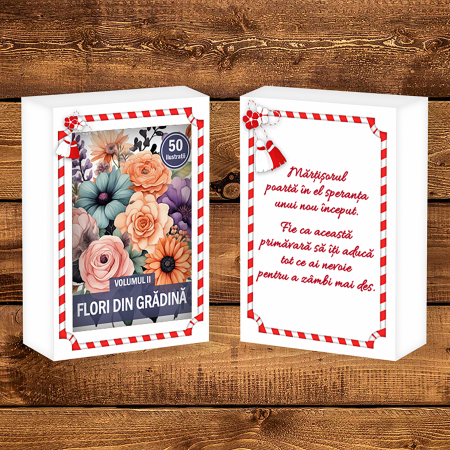 Martisor de colorat, 50 de ilustratii format A6 in cutie cu tematica de primavara, model: Flori din Gradina [1]