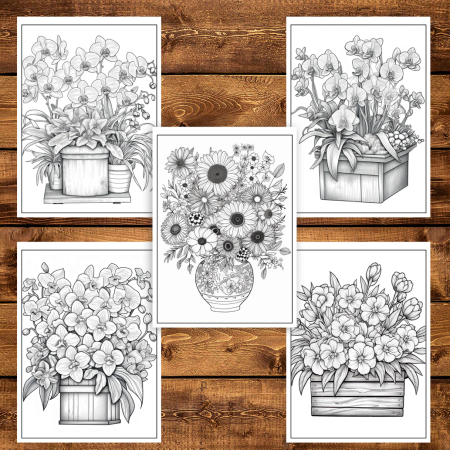 Martisor de colorat, 50 de ilustratii format A6 in cutie cu tematica de primavara, model: Flori din Gradina [3]