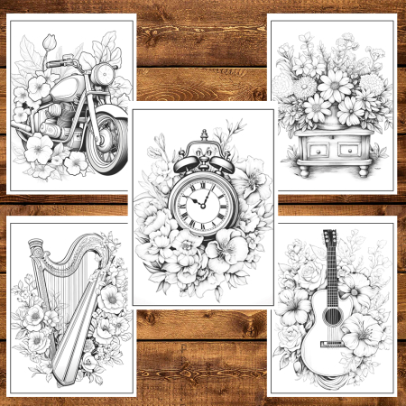 Martisor de colorat, 50 de ilustratii format A6 in cutie cu tematica de primavara, model: Flori Vintage [3]