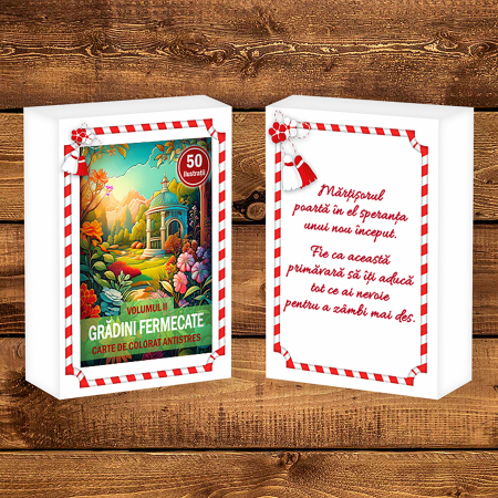 Martisor de colorat, 50 de ilustratii format A6 in cutie cu tematica de primavara, model: Gradini de Primavara [1]