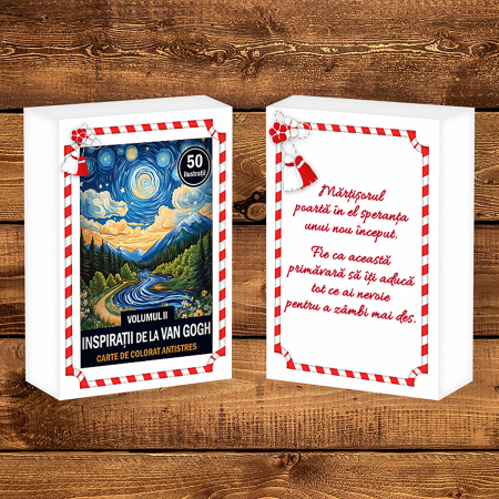 Martisor de colorat, 50 de ilustratii format A6 in cutie cu tematica de primavara, model: Inspiratii de la Van Gogh [1]