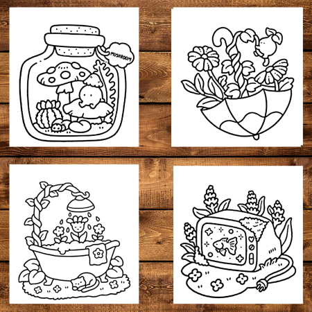 Martisor de colorat, 50 de ilustratii format A6 in cutie cu tematica de primavara, model: Into Gardens [2]