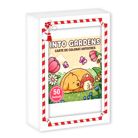 Martisoare in cutie - Martisor de colorat, 50 de ilustratii format A6 in cutie cu tematica de primavara, model: Into Gardens