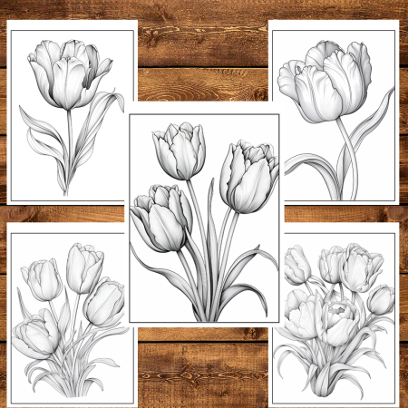 Martisor de colorat, 50 de ilustratii format A6 in cutie cu tematica de primavara, model: Lalele [2]