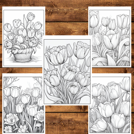 Martisor de colorat, 50 de ilustratii format A6 in cutie cu tematica de primavara, model: Lalele [4]