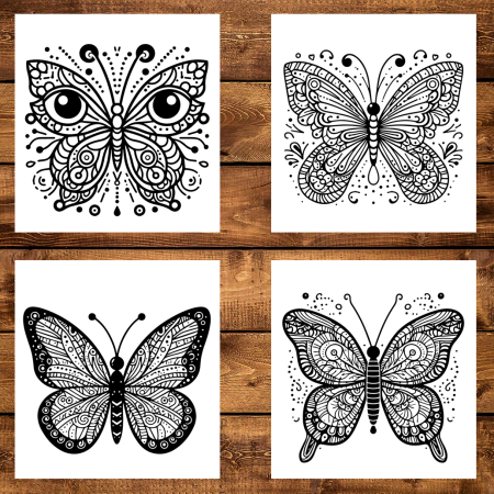 Martisor de colorat, 50 de ilustratii format A6 in cutie cu tematica de primavara, model: Mandale cu Fluturasi [3]