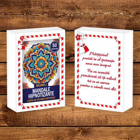 Martisor de colorat, 50 de ilustratii format A6 in cutie cu tematica de primavara, model: Mandale Hipnotizante [1]