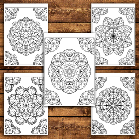 Martisor de colorat, 50 de ilustratii format A6 in cutie cu tematica de primavara, model: Mandale Hipnotizante [2]