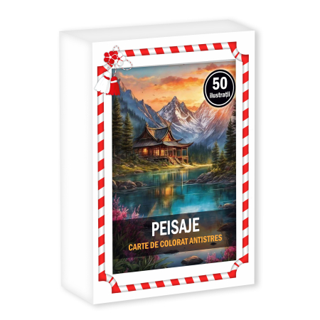 Martisoare in cutie - Martisor de colorat, 50 de ilustratii format A6 in cutie cu tematica de primavara, model: Peisaje