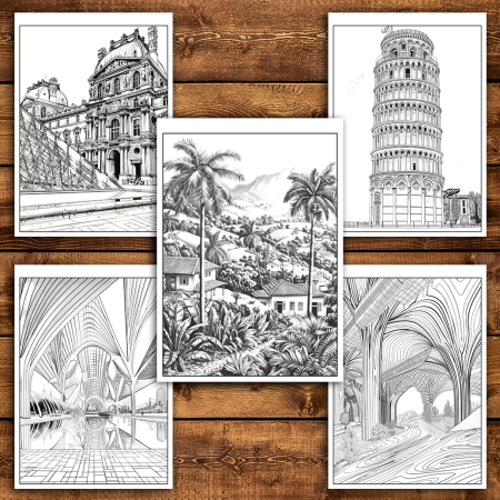 Martisor de colorat, 50 de ilustratii format A6 in cutie cu tematica de primavara, model: Peisaje [3]