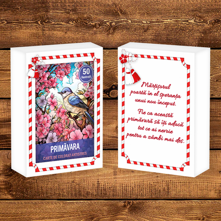 Martisor de colorat, 50 de ilustratii format A6 in cutie cu tematica de primavara, model: Primavara [1]