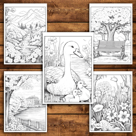 Martisor de colorat, 50 de ilustratii format A6 in cutie cu tematica de primavara, model: Primavara [2]