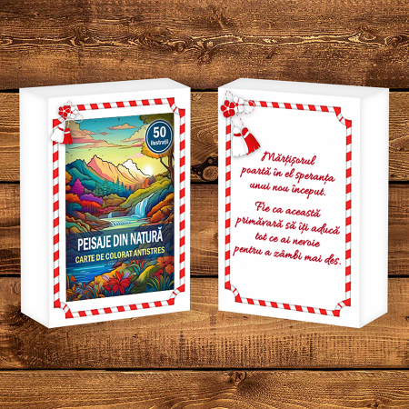 Martisor de colorat, 50 de ilustratii format A6 in cutie cu tematica de primavara, model: Primavara in Natura [1]