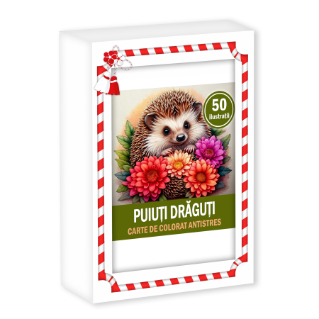 Martisoare in cutie - Martisor de colorat, 50 de ilustratii format A6 in cutie cu tematica de primavara, model: Puiuti Draguti