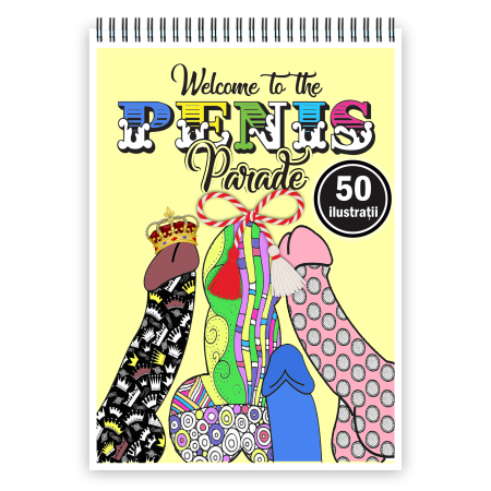 Martisoare format A5 - Martisor de colorat haios, 50 de ilustratii format A5, carte de colorat cu spira metalica, model: Parada P