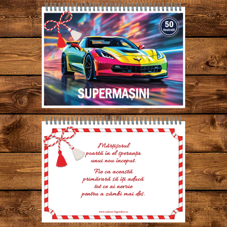 Martisor de colorat pentru baieti, 50 de ilustratii format A5, carte de colorat cu spira metalica, model: Supermasini [2]