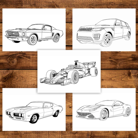 Martisor de colorat pentru baieti, 50 de ilustratii format A6 in cutie cu tematica de primavara, model: Supermasini [3]