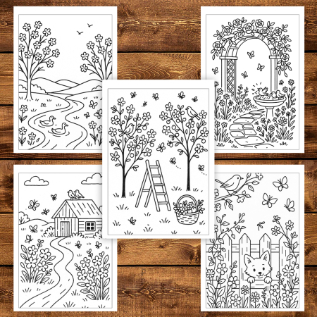 Martisor de colorat pentru copii, 25 de ilustratii format A5, carte de colorat cu spira metalica, model: Primavara in natura [3]