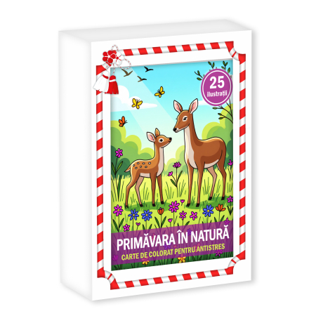 Martisoare in cutie - Martisor de colorat pentru copii, 25 de ilustratii format A6 in cutie cu tematica de primavara, model: Primavara in natura