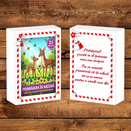 Martisor de colorat pentru copii, 25 de ilustratii format A6 in cutie cu tematica de primavara, model: Primavara in natura [1]