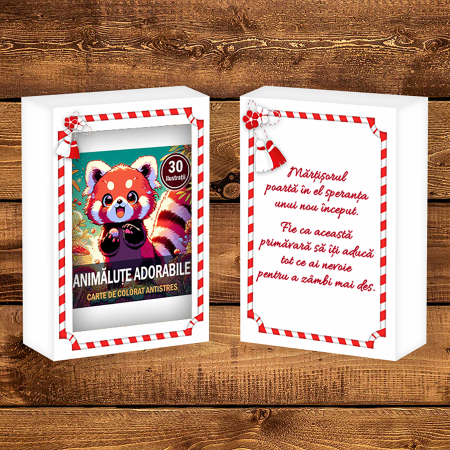 Martisor de colorat pentru copii, 30 de ilustratii format A6 in cutie cu tematica de primavara, model: Animalute Adorabile [1]