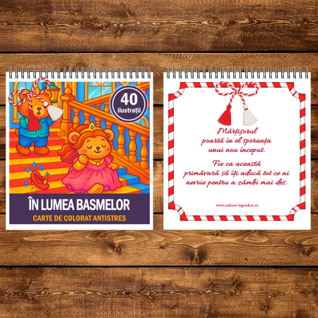 Martisor de colorat pentru copii, 40 de ilustratii format A5, carte de colorat cu spira metalica, model: Lumea Basmelor [1]