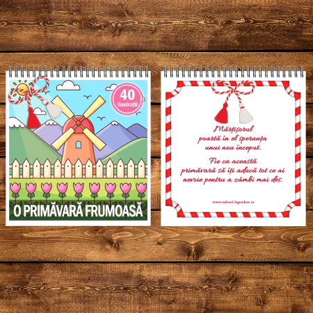 Martisor de colorat pentru copii, 40 de ilustratii format A5, carte de colorat cu spira metalica, model: O primavara frumoasa [2]