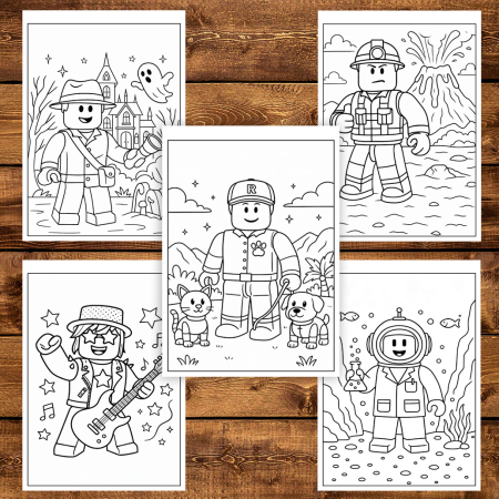 Martisor de colorat pentru copii, 40 de ilustratii format A5, carte de colorat cu spira metalica, model: Roblox [4]