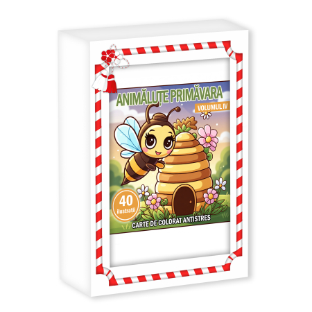 Martisoare in cutie - Martisor de colorat pentru copii, 40 de ilustratii format A6 in cutie cu tematica de primavara, model: Animalute Primavara - Volumul IV