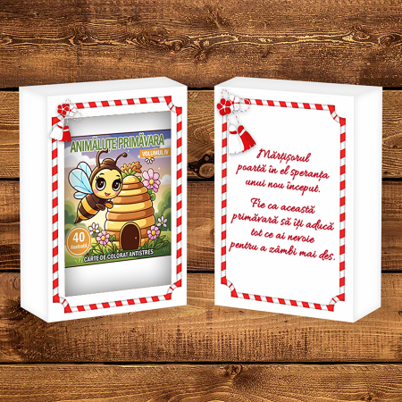 Martisor de colorat pentru copii, 40 de ilustratii format A6 in cutie cu tematica de primavara, model: Animalute Primavara - Volumul IV [1]