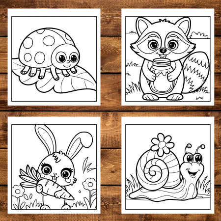 Martisor de colorat pentru copii, 40 de ilustratii format A6 in cutie cu tematica de primavara, model: Animalute Primavara - Volumul IV [2]