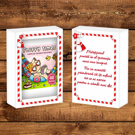 Martisor de colorat pentru copii, 40 de ilustratii format A6 in cutie cu tematica de primavara, model: Fluffy Times [1]