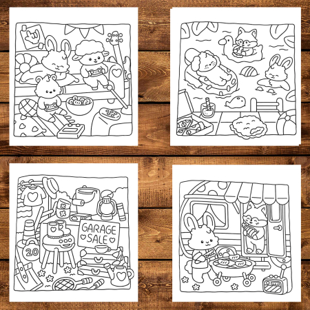 Martisor de colorat pentru copii, 40 de ilustratii format A6 in cutie cu tematica de primavara, model: Fluffy Times [2]