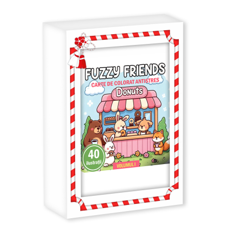 Martisoare in cutie - Martisor de colorat pentru copii, 40 de ilustratii format A6 in cutie cu tematica de primavara, model: Fuzzy Friends