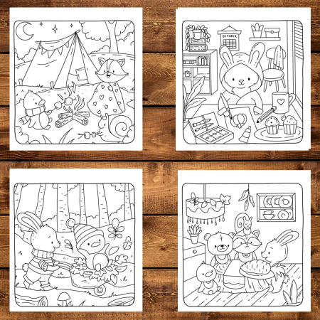 Martisor de colorat pentru copii, 40 de ilustratii format A6 in cutie cu tematica de primavara, model: Fuzzy Friends [2]