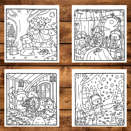 Martisor de colorat pentru copii, 40 de ilustratii format A6 in cutie cu tematica de primavara, model: Lumea Basmelor [2]