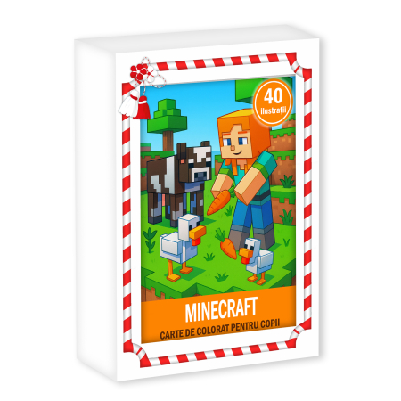 Martisoare in cutie - Martisor de colorat pentru copii, 40 de ilustratii format A6 in cutie cu tematica de primavara, model: Minecraft