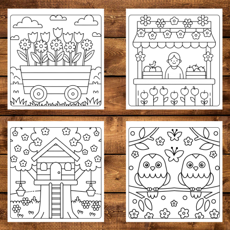 Martisor de colorat pentru copii, 40 de ilustratii format A6 in cutie cu tematica de primavara, model: O primavara frumoasa [2]