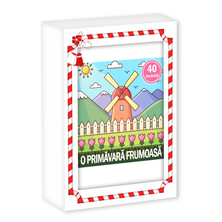 Martisoare in cutie - Martisor de colorat pentru copii, 40 de ilustratii format A6 in cutie cu tematica de primavara, model: O primavara frumoasa