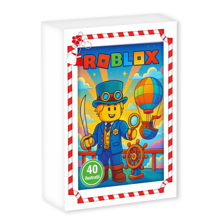 Martisoare in cutie - Martisor de colorat pentru copii, 40 de ilustratii format A6 in cutie cu tematica de primavara, model: Roblox