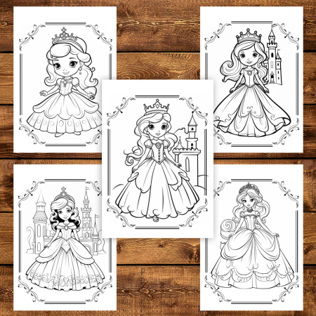 Martisor de colorat pentru copii, 48 de ilustratii format A6 in cutie cu tematica de primavara, model: Lumea Printeselor [3]