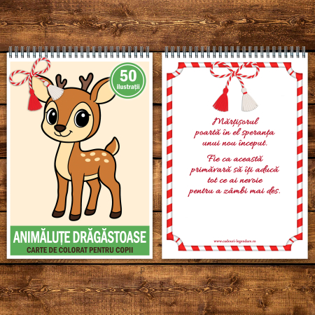 Martisor de colorat pentru copii, 50 de ilustratii format A5, carte de colorat cu spira metalica, model: Animalute Dragastoase [2]